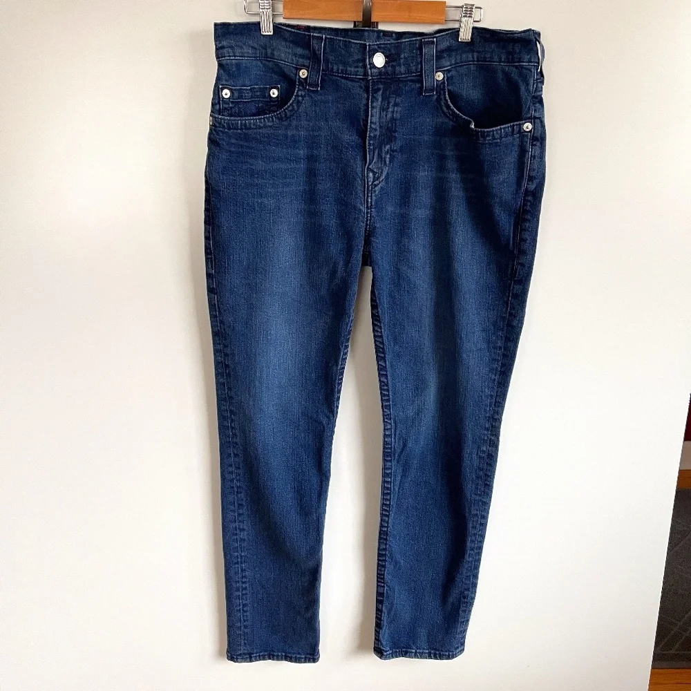 True Religion World Tour Geno No Flap Relaxed Slim Dark Wash Jeans‎ Size 38
